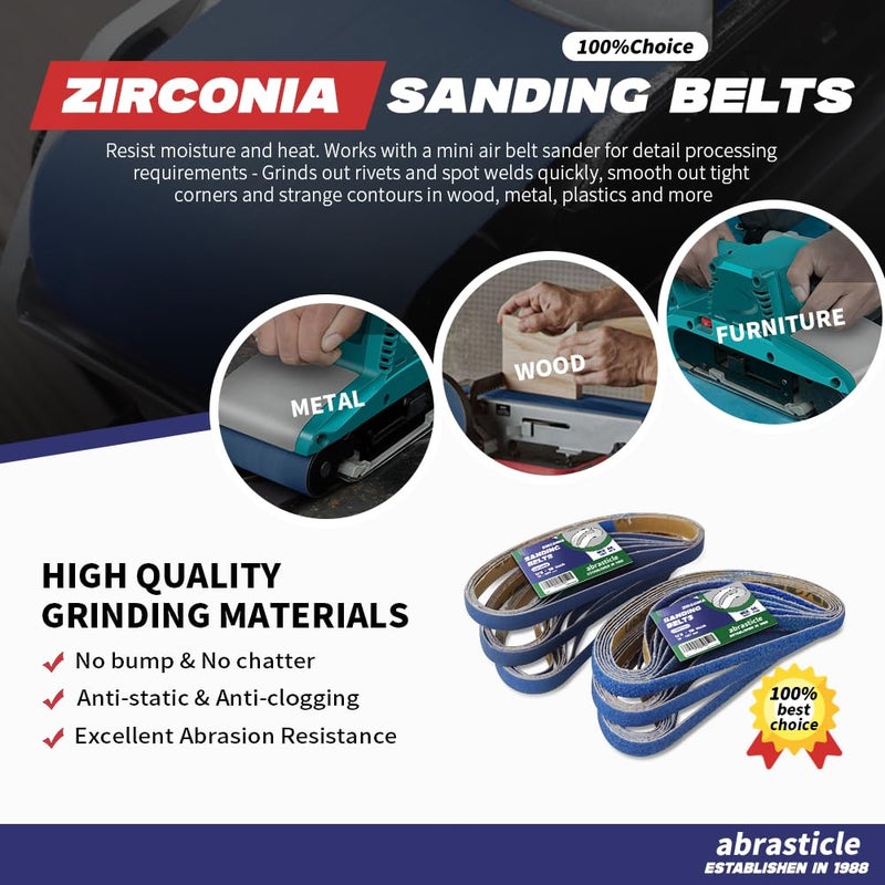 abrasticle 1/2"" x 18"" Zirconia Sanding Belts for Metal, 1/2 x 18 Inch Zirconia Metal Grinding Sand Paper, 36 PCS 6 Each of 40/60/80/120/180/240 Assorted Grits, Perfect for Metal Polishing, Derusting, Woodworking - Image 4